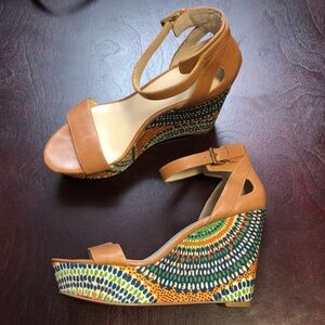 9 Platform Colorful Sandals Wedge Heels Leather Fiesta Fabric Strappy Buckle